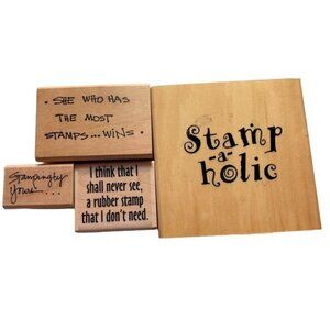 Wood Mounted Rubber Stamps Quotes Arts Crafts Lot Humor Wooden Blocks Set